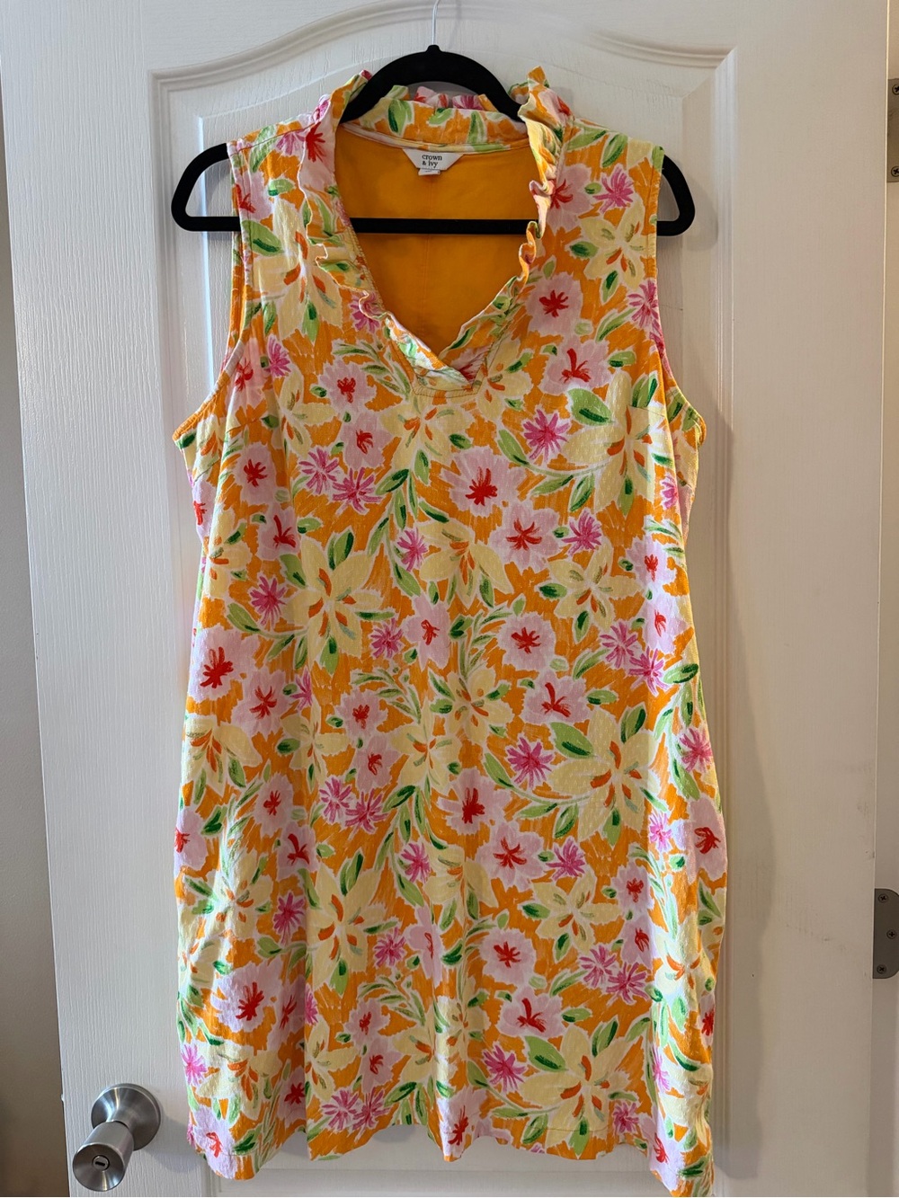 Sleeveless Yellow Floral Shift Dress